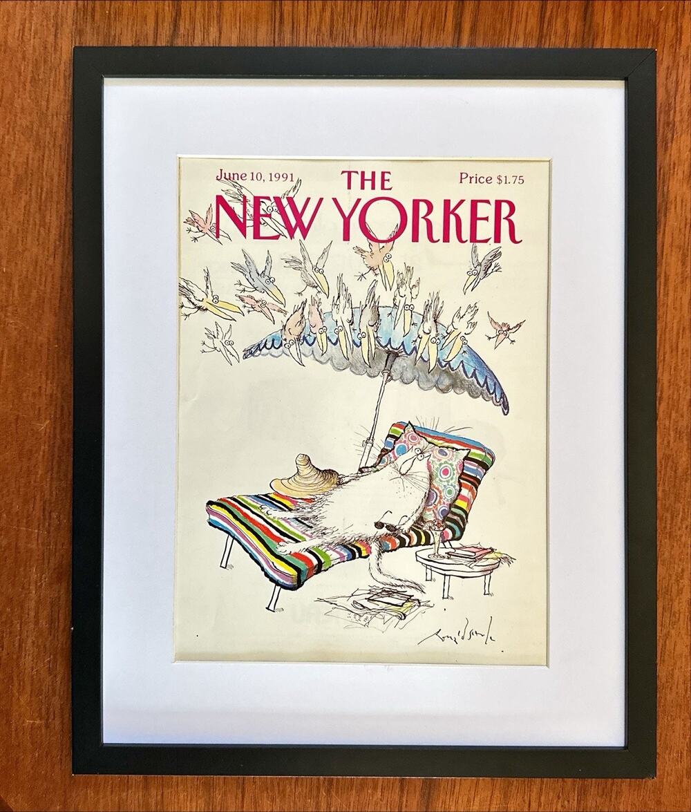 Framed 1991 The New Yorker Magazine Cover June 10 Bird Attack Ronald Searle